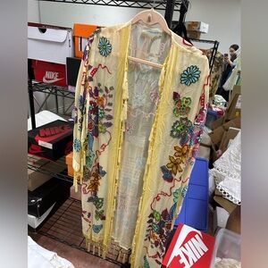 Floral Embroidered Yellow Swim Coverup